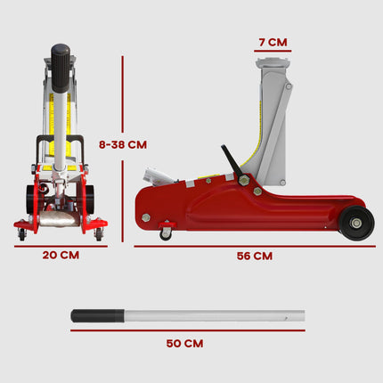 Hydraulic Low Profile Racing Floor Jack 2.5 Ton 8-38cm Lifting Range - Red