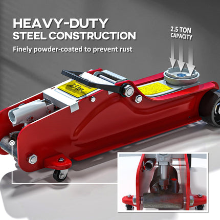 Hydraulic Low Profile Racing Floor Jack 2.5 Ton 8-38cm Lifting Range - Red