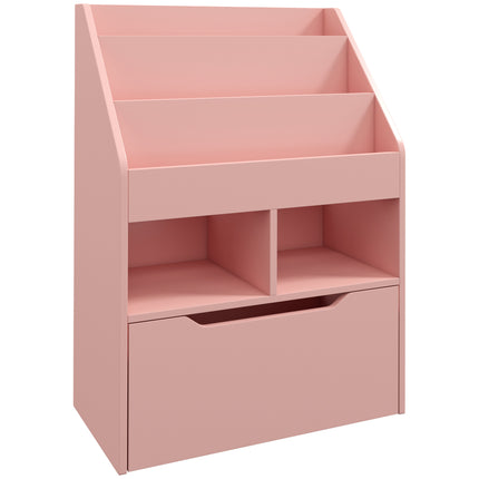 Kids Bookshelf with Storage Drawer and Wheels - Pink