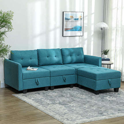 L Shape Modular Sofa with Storage - Light Blue