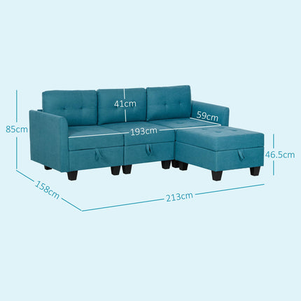 L Shape Modular Sofa with Storage - Light Blue
