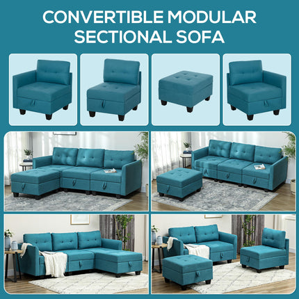 L Shape Modular Sofa with Storage - Light Blue