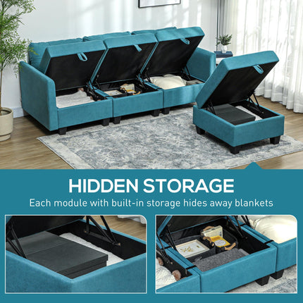 L Shape Modular Sofa with Storage - Light Blue