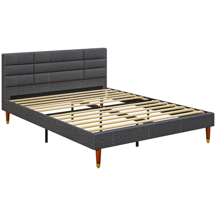Upholstered King Bed Frame 154W x 206D x 87Hcm with Slats - Grey