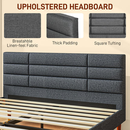 Upholstered King Bed Frame 154W x 206D x 87Hcm with Slats - Grey