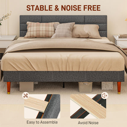 Upholstered King Bed Frame 154W x 206D x 87Hcm with Slats - Grey