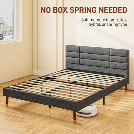 Upholstered King Bed Frame 154W x 206D x 87Hcm with Slats - Grey
