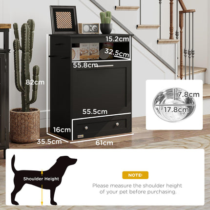 Pet Feeder Station, Dog, Cat Storage Container, with Raised Bowls, Hanger, Cabin