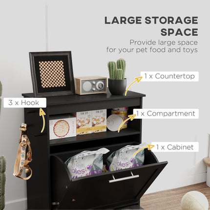 Pet Feeder Station, Dog, Cat Storage Container, with Raised Bowls, Hanger, Cabin