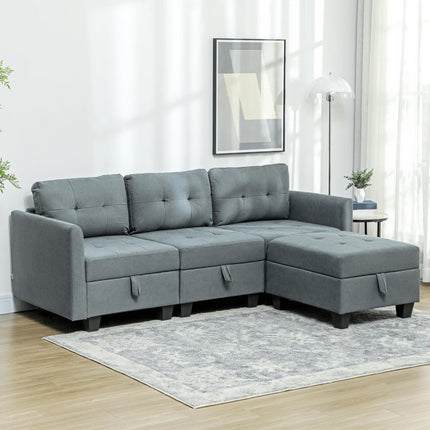 L Shape Modular Sofa with Storage - Dark Grey