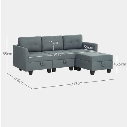 L Shape Modular Sofa with Storage - Dark Grey
