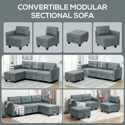 L Shape Modular Sofa with Storage - Dark Grey