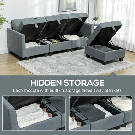 L Shape Modular Sofa with Storage - Dark Grey