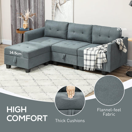 L Shape Modular Sofa with Storage - Dark Grey