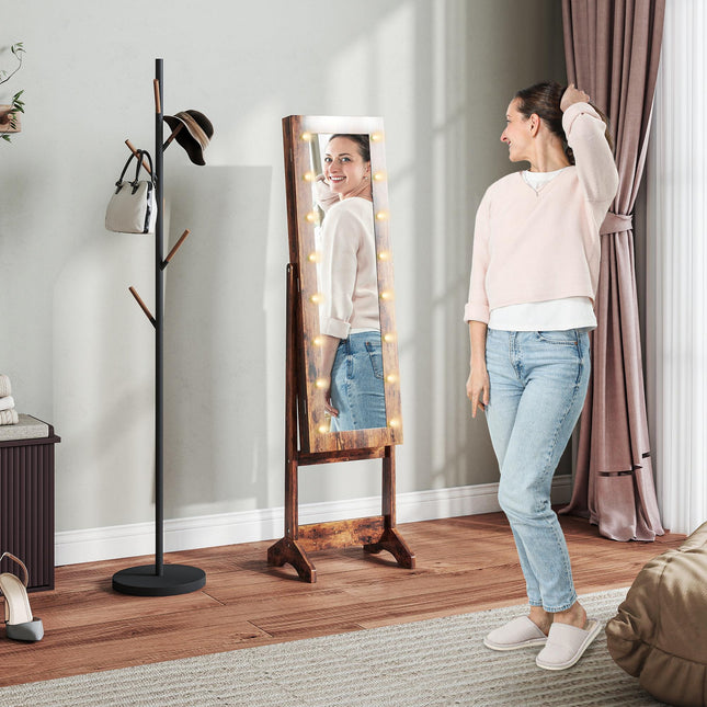Freestanding Mirrored Jewellery Storage Cabinet - Wood-Effect