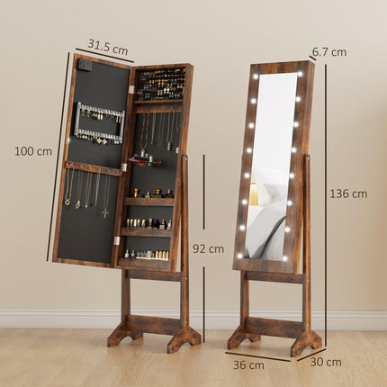 Freestanding Mirrored Jewellery Storage Cabinet - Wood-Effect