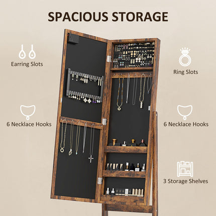 Freestanding Mirrored Jewellery Storage Cabinet - Wood-Effect