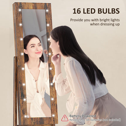 Freestanding Mirrored Jewellery Storage Cabinet - Wood-Effect