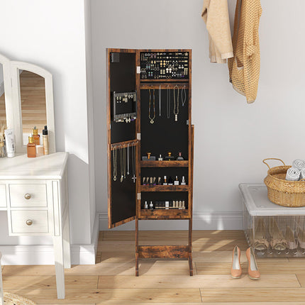 Freestanding Mirrored Jewellery Storage Cabinet - Wood-Effect