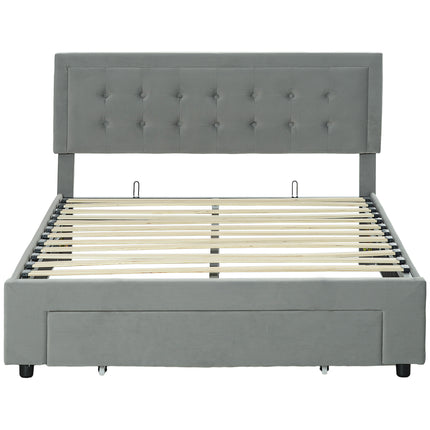 Double Ottoman Bed Frame with Front Drawer Storage - Grey