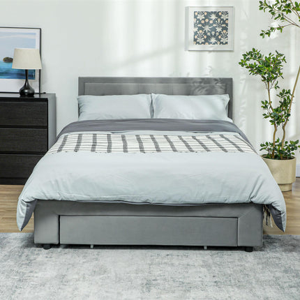 Double Ottoman Bed Frame with Front Drawer Storage - Grey