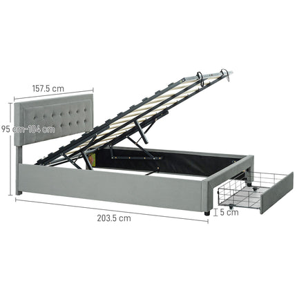 Double Ottoman Bed Frame with Front Drawer Storage - Grey