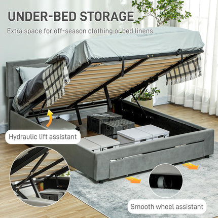 Double Ottoman Bed Frame with Front Drawer Storage - Grey