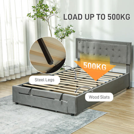 Double Ottoman Bed Frame with Front Drawer Storage - Grey