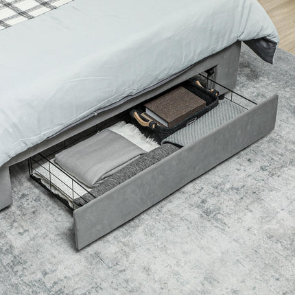Double Ottoman Bed Frame with Front Drawer Storage - Grey