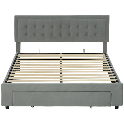 King Size Ottoman Bed Frame with Front Drawer Storage - Grey