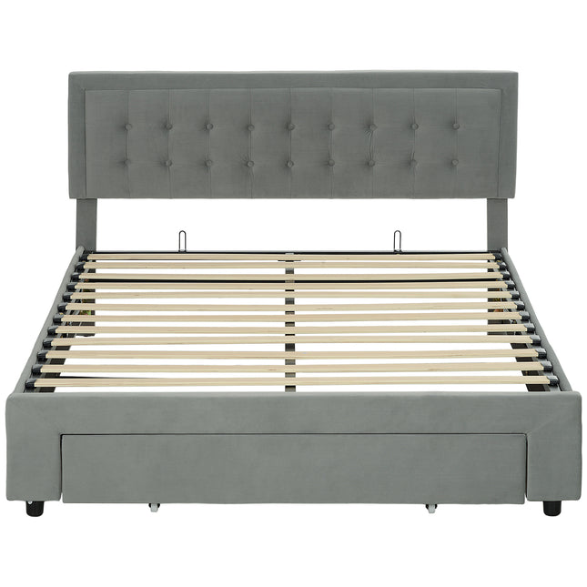 King Size Ottoman Bed Frame with Front Drawer Storage - Grey