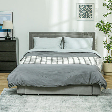 King Size Ottoman Bed Frame with Front Drawer Storage - Grey