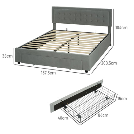 King Size Ottoman Bed Frame with Front Drawer Storage - Grey