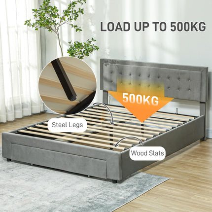 King Size Ottoman Bed Frame with Front Drawer Storage - Grey