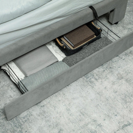 King Size Ottoman Bed Frame with Front Drawer Storage - Grey