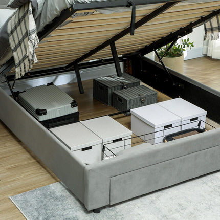King Size Ottoman Bed Frame with Front Drawer Storage - Grey