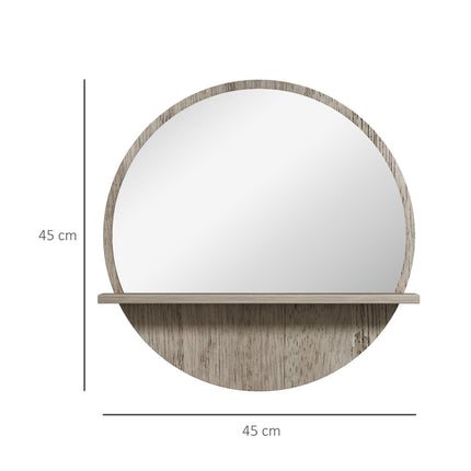 45cm Round Wall Mirror with Shelf - Grey Wood Effect