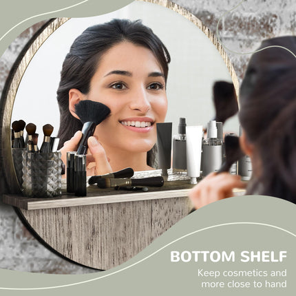 45cm Round Wall Mirror with Shelf - Grey Wood Effect
