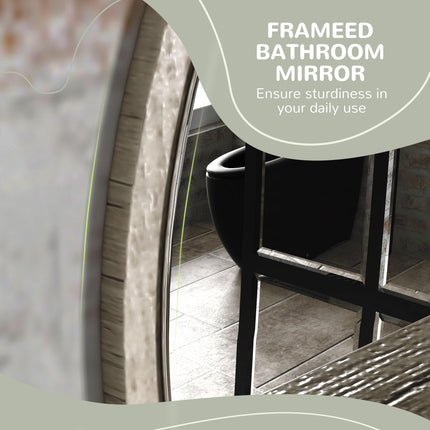 45cm Round Wall Mirror with Shelf - Grey Wood Effect