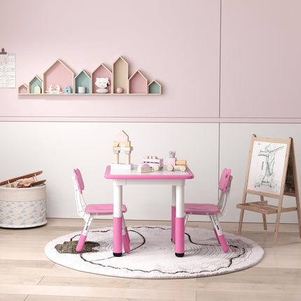 3 Piece Height Adjustable Toddler Table and Chair Set - Pink