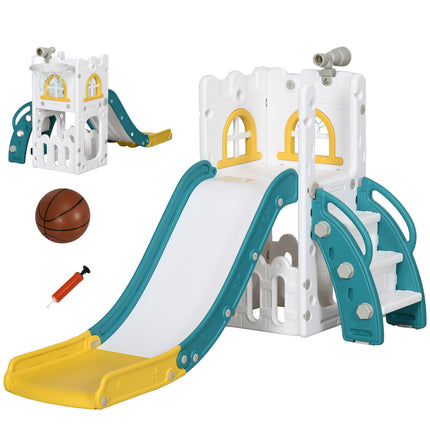 4 in 1 Toddler Slide with Basketball Hoop, Climber, Telescope & Storage Basket for Ages 1-3 - Yellow