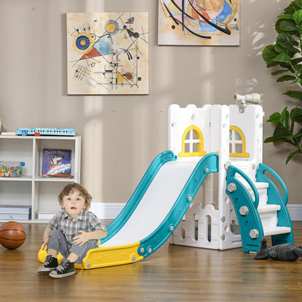 4 in 1 Toddler Slide with Basketball Hoop, Climber, Telescope & Storage Basket for Ages 1-3 - Yellow