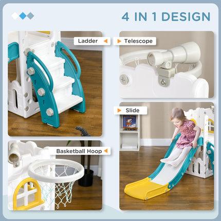 4 in 1 Toddler Slide with Basketball Hoop, Climber, Telescope & Storage Basket for Ages 1-3 - Yellow