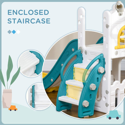 4 in 1 Toddler Slide with Basketball Hoop, Climber, Telescope & Storage Basket for Ages 1-3 - Yellow