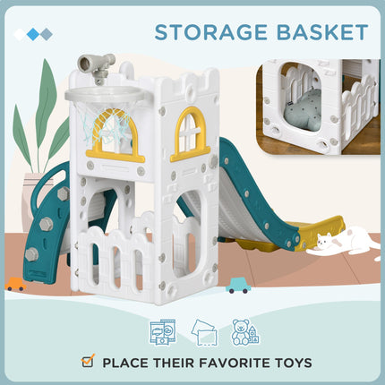 4 in 1 Toddler Slide with Basketball Hoop, Climber, Telescope & Storage Basket for Ages 1-3 - Yellow