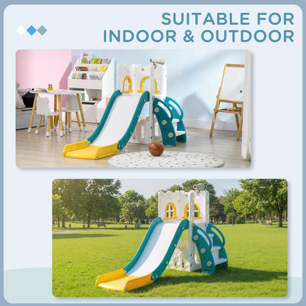 4 in 1 Toddler Slide with Basketball Hoop, Climber, Telescope & Storage Basket for Ages 1-3 - Yellow