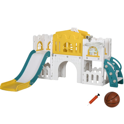 7-in-1 Toddler Slide with Basketball Hoop for Ages 1-3 Years - Yellow White Green