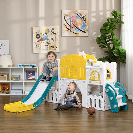 7-in-1 Toddler Slide with Basketball Hoop for Ages 1-3 Years - Yellow White Green