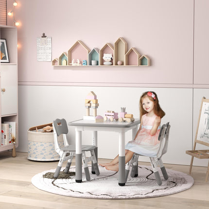 3 Piece Height Adjustable Toddler Table and Chair Set - Grey