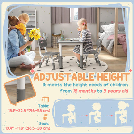 3 Piece Height Adjustable Toddler Table and Chair Set - Grey